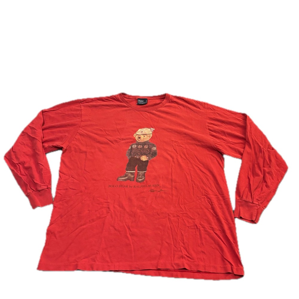 Polo Ralph Lauren Red Long Sleeve Polo Bear Graphic T-Shirt Mens Large